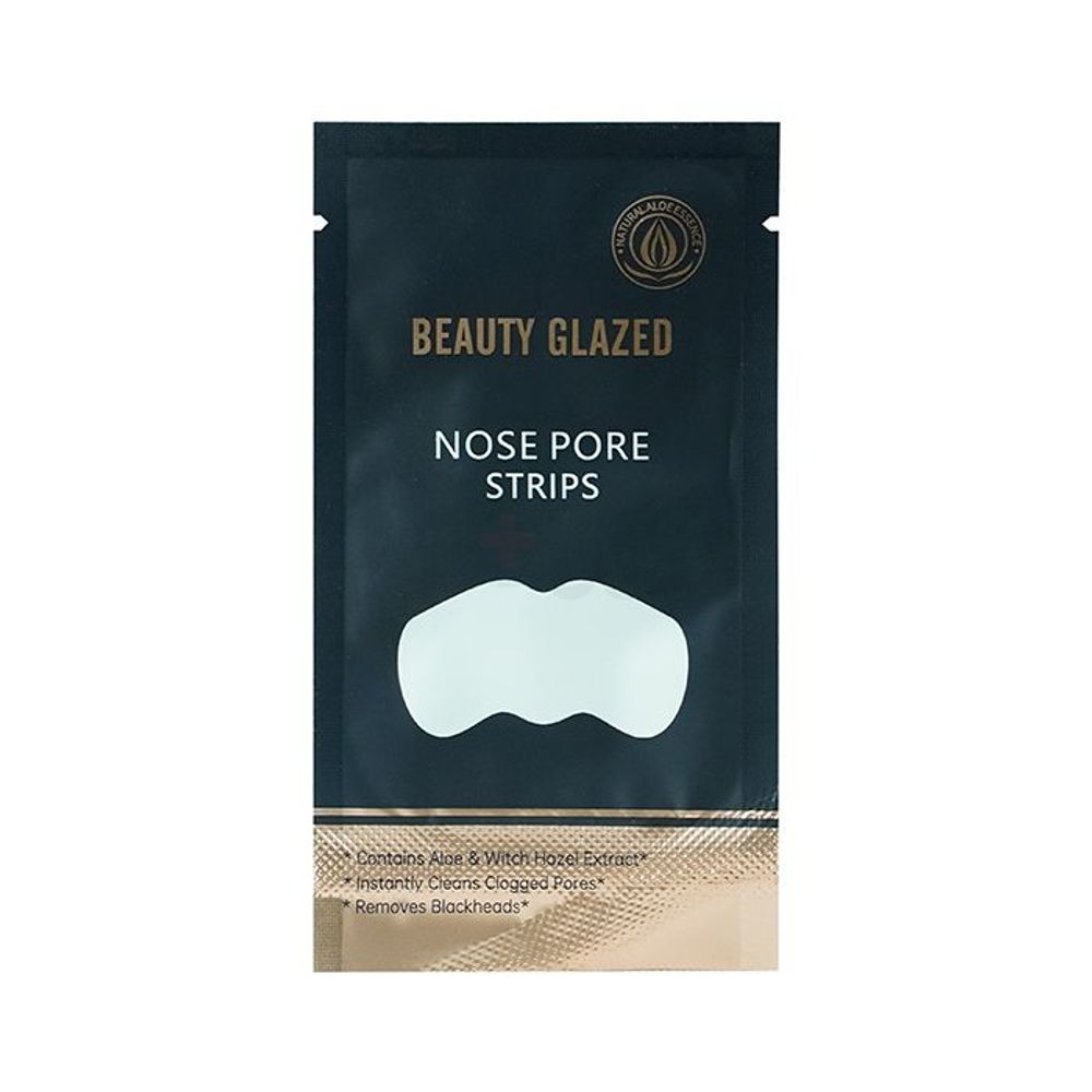 Beauty Glazed nose pore strips pouch with gold and black packaging.