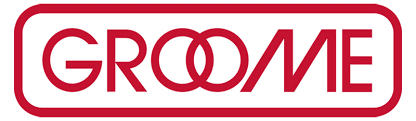 Groome logo with overlapping red double O letters in a red border.