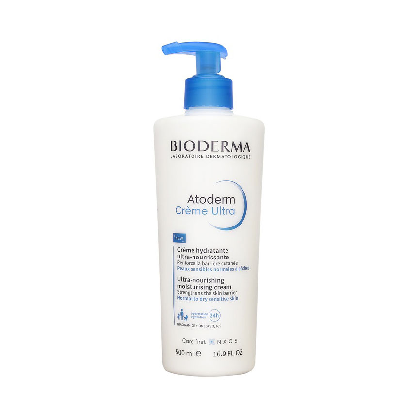 Bioderma Atoderm Intensive Ultra lotion bottle with blue pump dispenser.