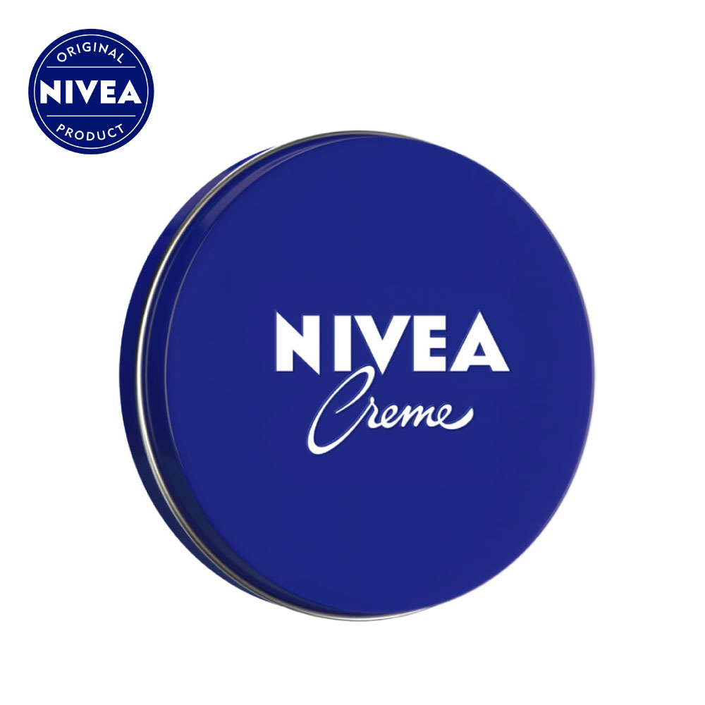 Blue Nivea Creme tin with white logo and text on the lid.