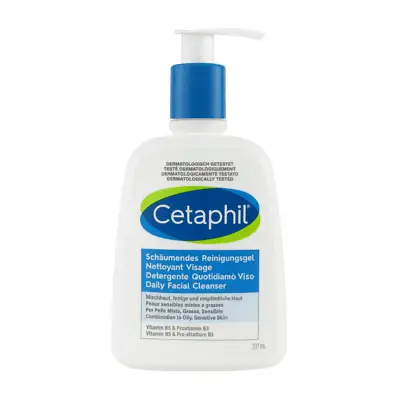 Cetaphil Daily Facial Cleanser bottle with blue pump and label