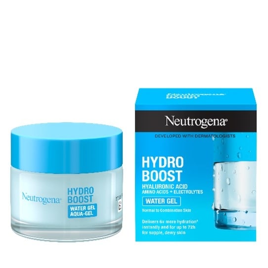 Neutrogena Hydro Boost Water Gel jar and packaging with blue and white design.