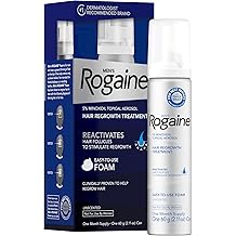 Men's Rogaine hair regrowth treatment foam with box and product canister.