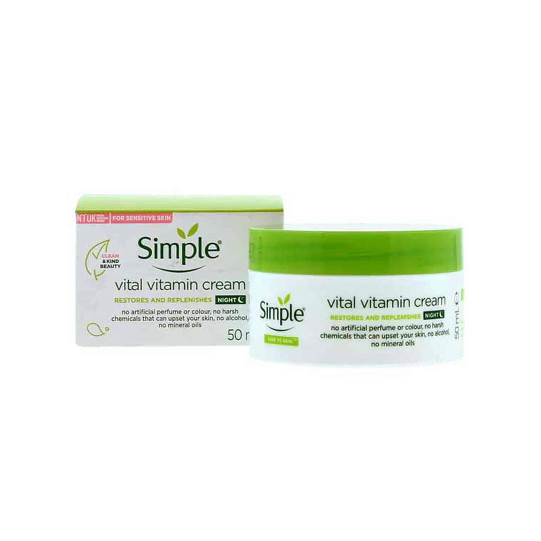 Simple Vital Vitamin Cream jar and box with green and white packaging.