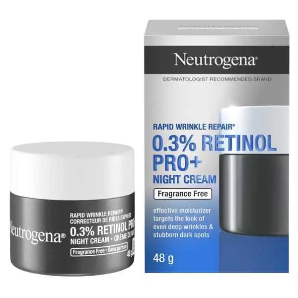 Neutrogena .3% Retinol Pro+ Night Cream jar and its box packaging.