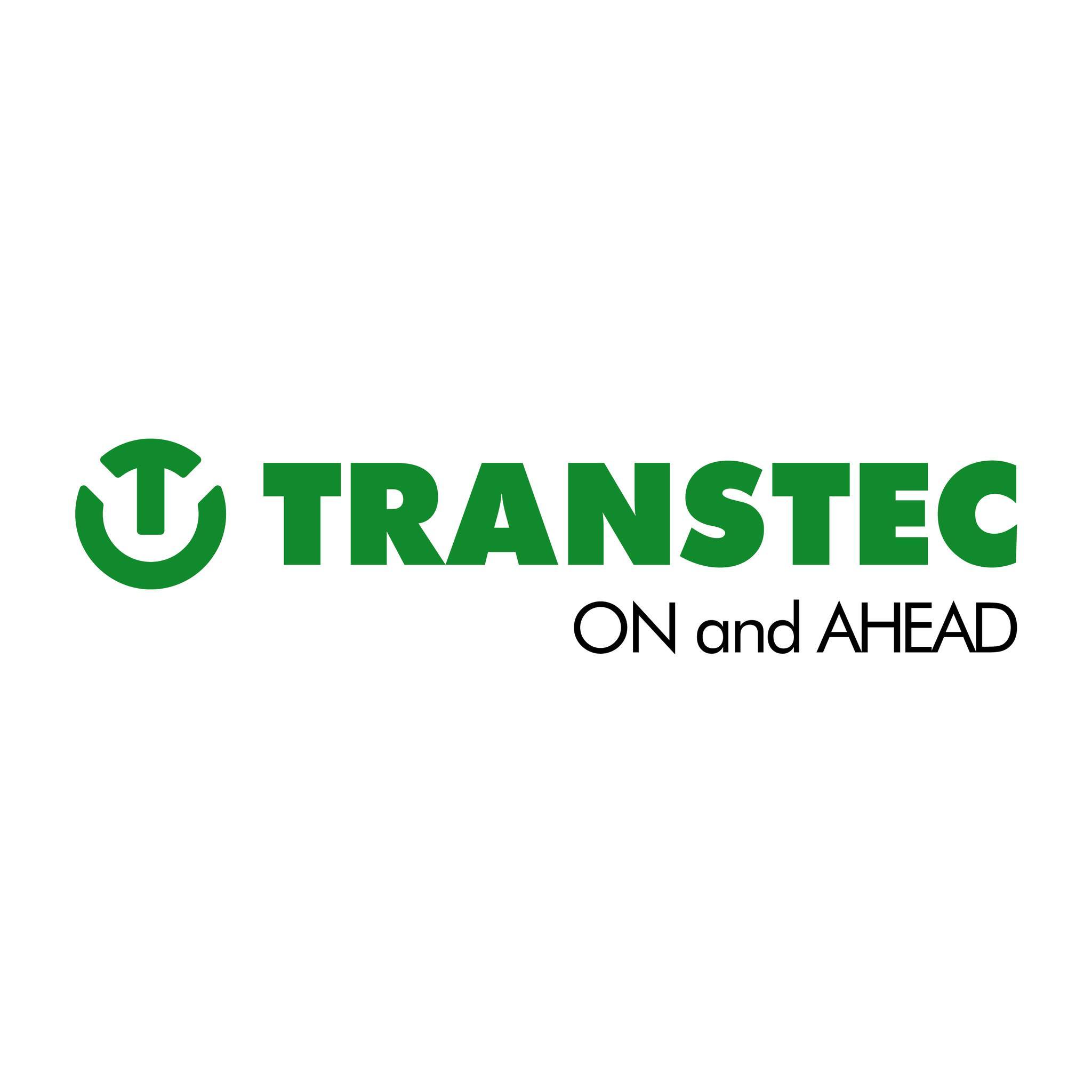 Transtec logo in green with the slogan "ON and AHEAD" underneath.