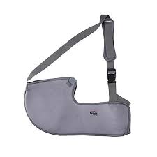 Gray orthopedic arm sling with adjustable shoulder strap