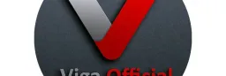 Viga Official logo with a large metallic and red letter V on a dark circle background.
