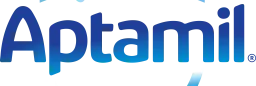 Aptamil logo with blue shield and circular dots above the text.