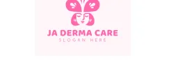 Pink JA Derma Care logo with butterfly and stylized face on a light background.