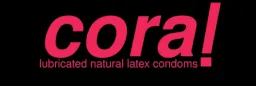 Cora! condom logo in bold pink text on a black background