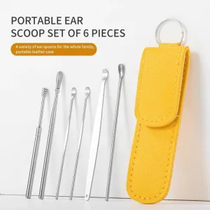 Ear Pick Set Portable Ear Cleaner Set Stainless Steel Earpick Ear Wax Curette Remover Ear Cleaner Spoon Curette Spiral Ear Clean Tool with Case