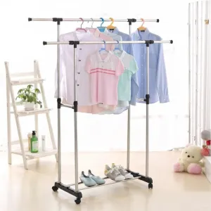 Indoor Double pole Double Pole Telescopic Heavy Duty Cloth Rack Heavy Duty Rack Organizer Hanger Rack