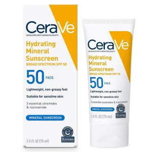 Cerave Hydrating Mineral Face Sunscreen Broad Spectrum SPF50 for Sensitive Skin 75ml