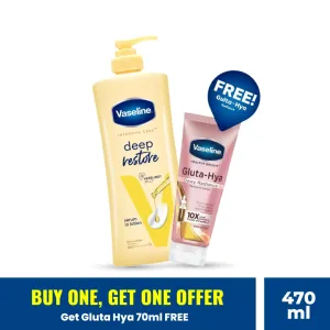 Vaseline Intensive Care Deep Restore Lotion 400ml & Vaseline Gluta-Hya Flawless Glow Serum Lotion 70ml Combo