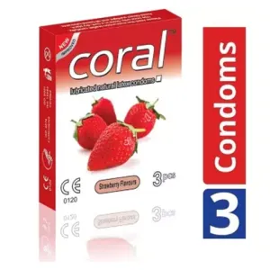 Coral Natural Strawberry Flavours Lubricated Condoms 3's Pack