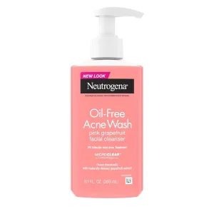 Neutrogena Oil-Free Acne Wash pink grapefruit facial cleanser bottle with pump.