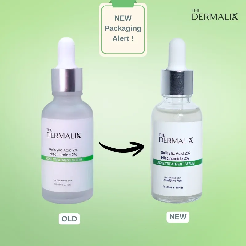 Two dropper bottles of serum shown side by side to compare old and new packaging.
