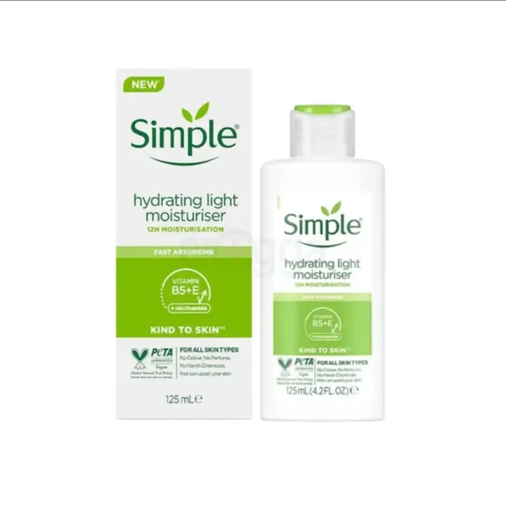 Simple hydrating light moisturizer bottle and box with green and white design.