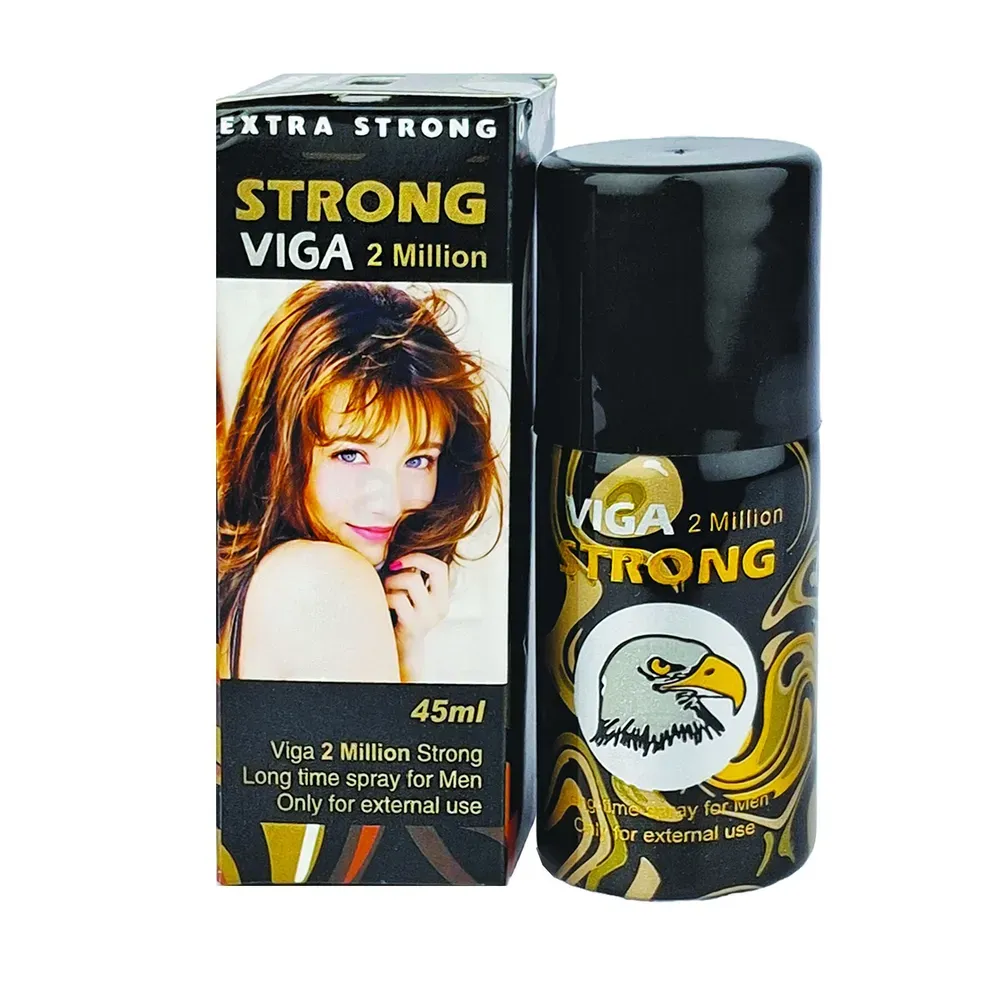 Viga 2 Million Strong spray bottle and packaging with an eagle logo and a woman’s photo.