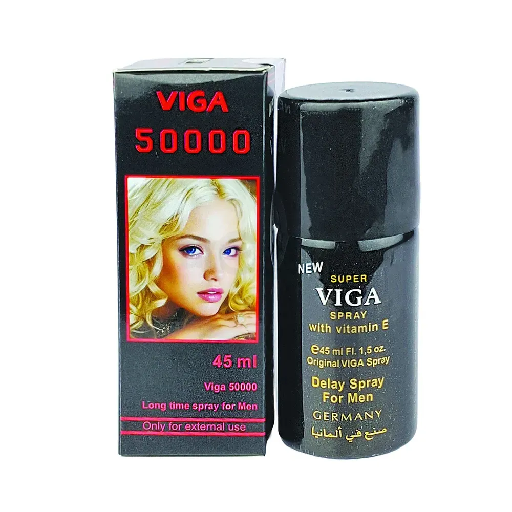 VIGA 50000 spray bottle and packaging with a woman's face on the box.