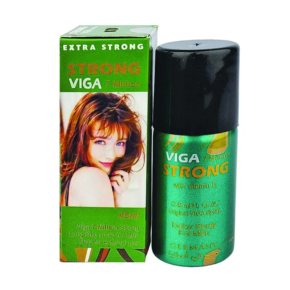 Green Viga spray packaging with a woman's face and a green and black spray bottle.
