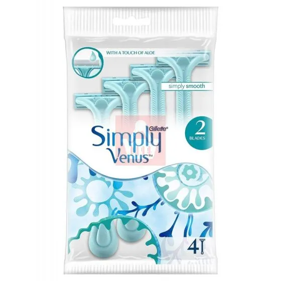 Package of Simply Venus disposable razors with blue and white floral design.