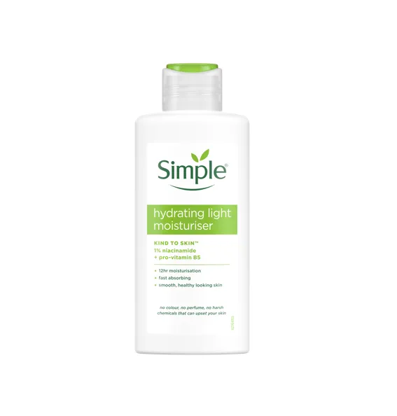 Simple Hydrating Light Moisturiser white bottle with green label and cap.