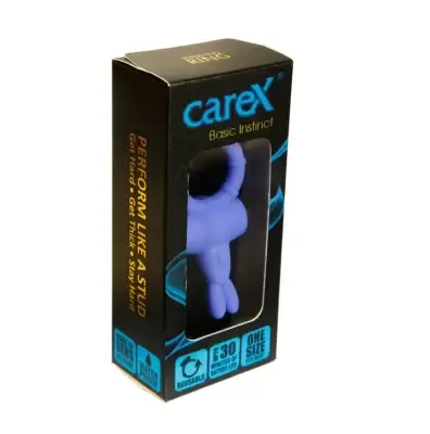 Carex product packaging with a purple item visible through a clear window.