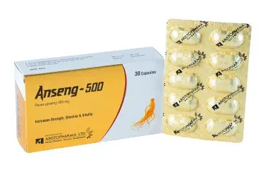 Box of Anseng-500 capsules with a blister pack of yellow capsules beside it.