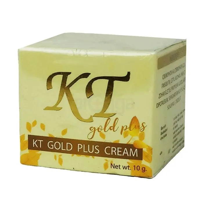 KT Gold Plus Cream box in yellow and gold packaging, 10 grams.