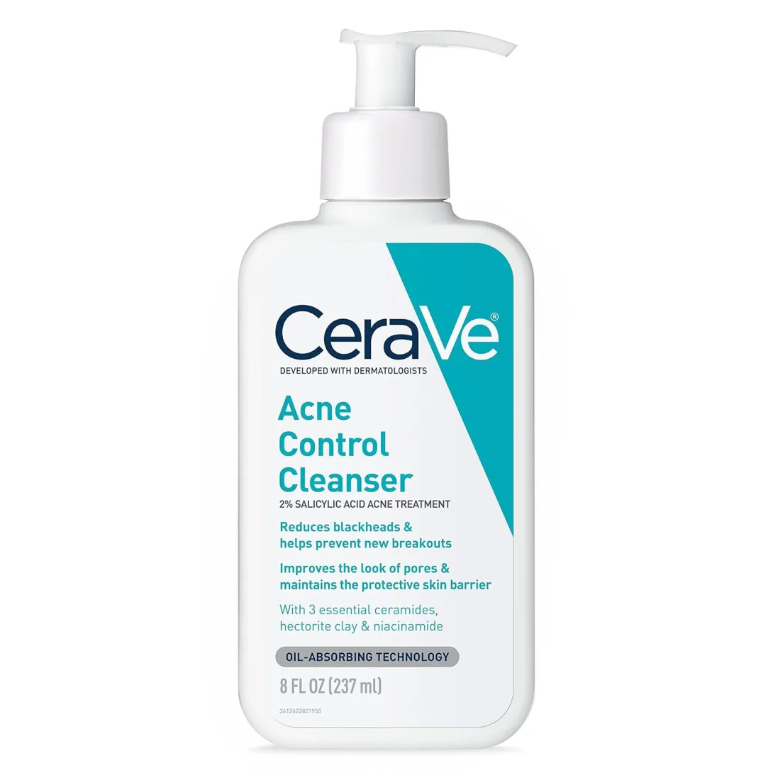 CeraVe Acne Control Cleanser bottle with pump dispenser and teal label accents.