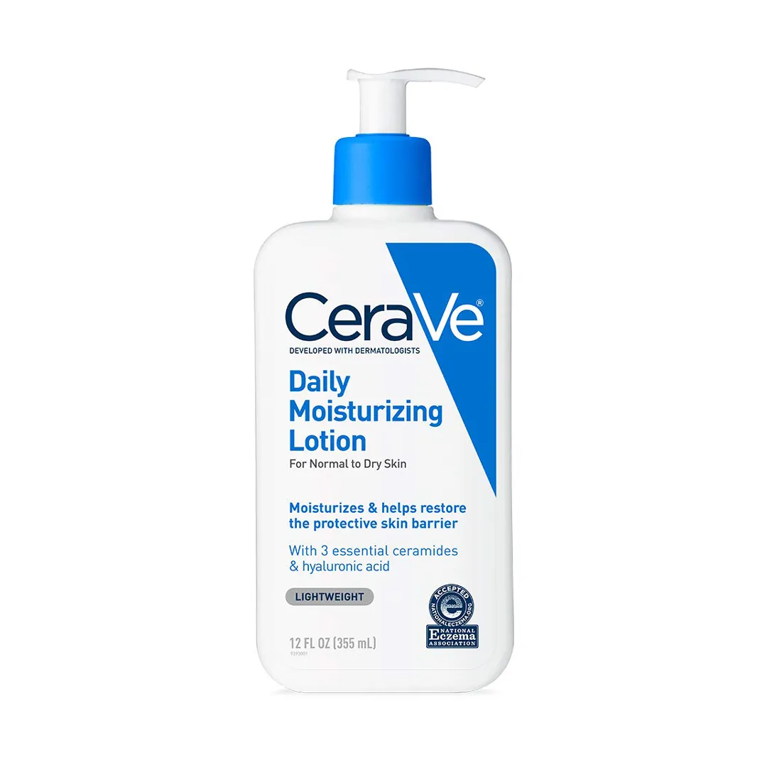CeraVe Daily Moisturizing Lotion bottle with blue pump and white label
