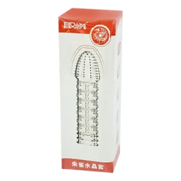 White and red product box with a line drawing of a textured sleeve on the front.