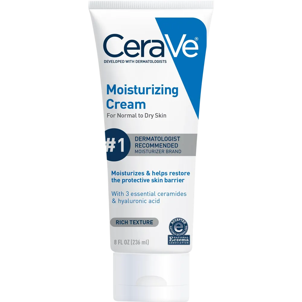 CeraVe Moisturizing Cream tube with blue and white packaging.