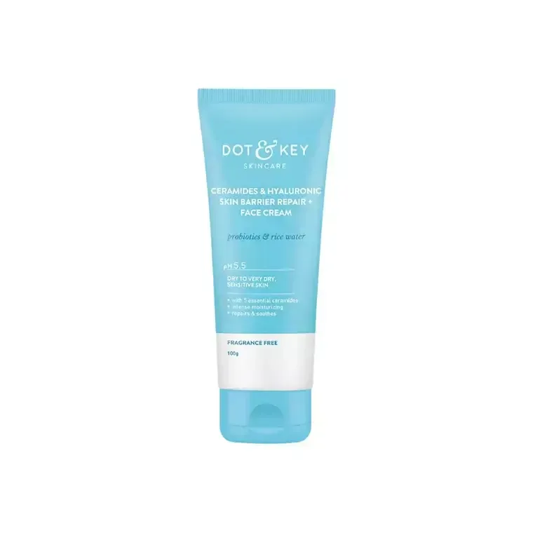 Blue Botany & Key face wash tube with white cap on a white background.