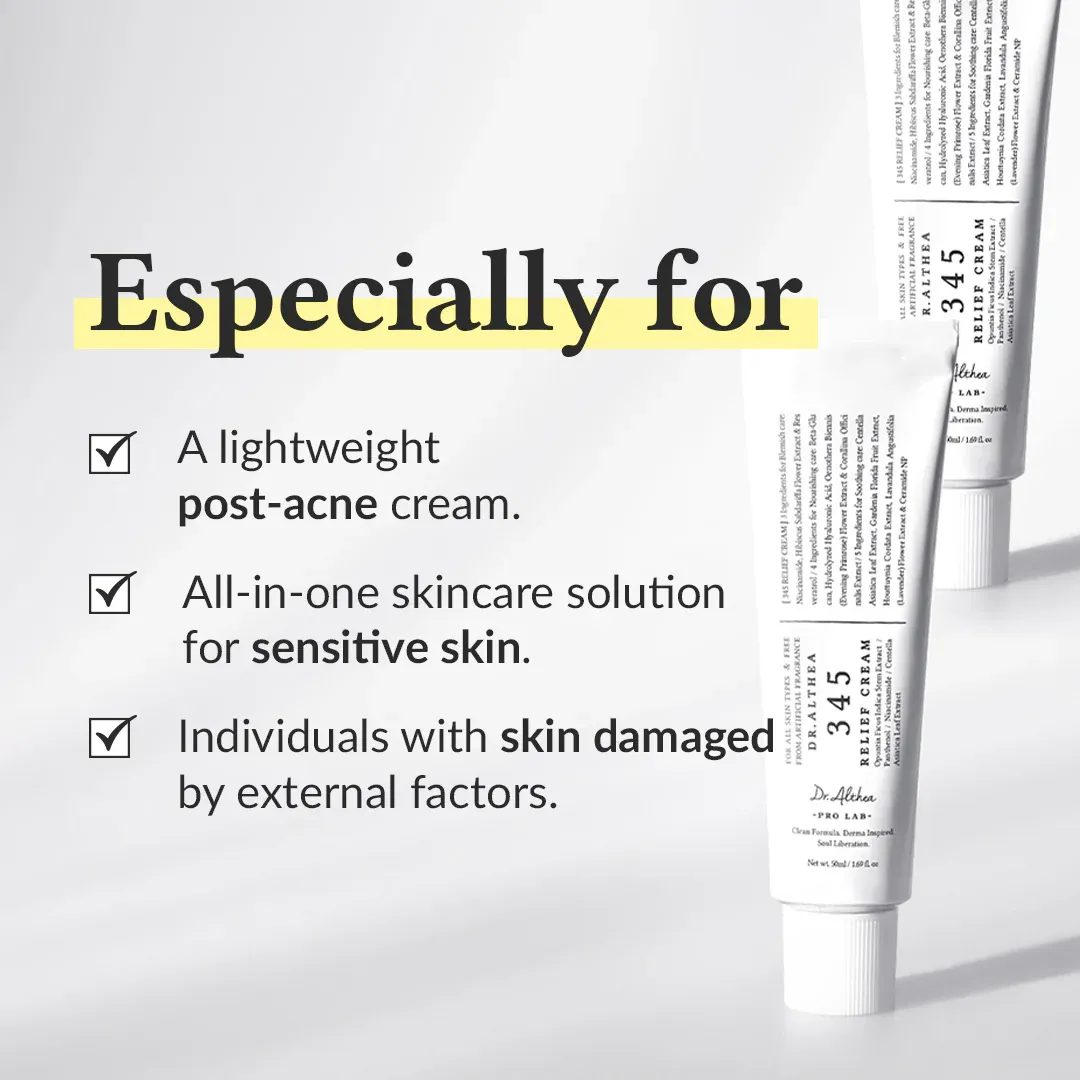 White skincare cream tubes with product benefits listed beside them on a light background.