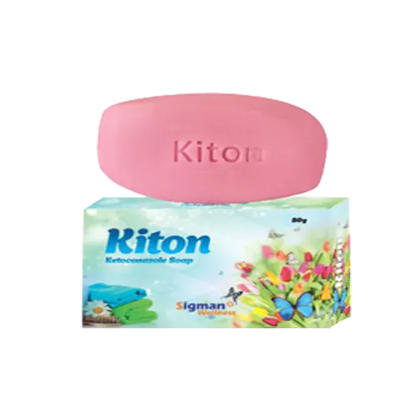 Pink Kiton soap bar above its floral-themed packaging.