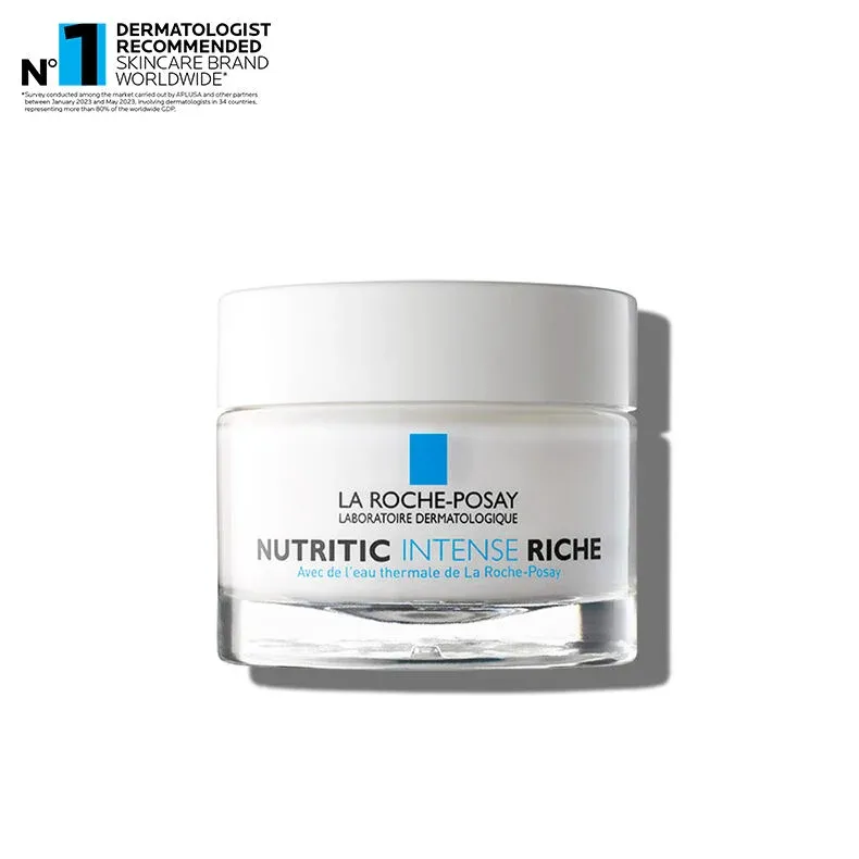 La Roche-Posay Nutritic Intense Riche cream jar with white lid and blue label.