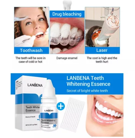 LANBENA Teeth Whitening Essence packaging with a smiling person showing white teeth.