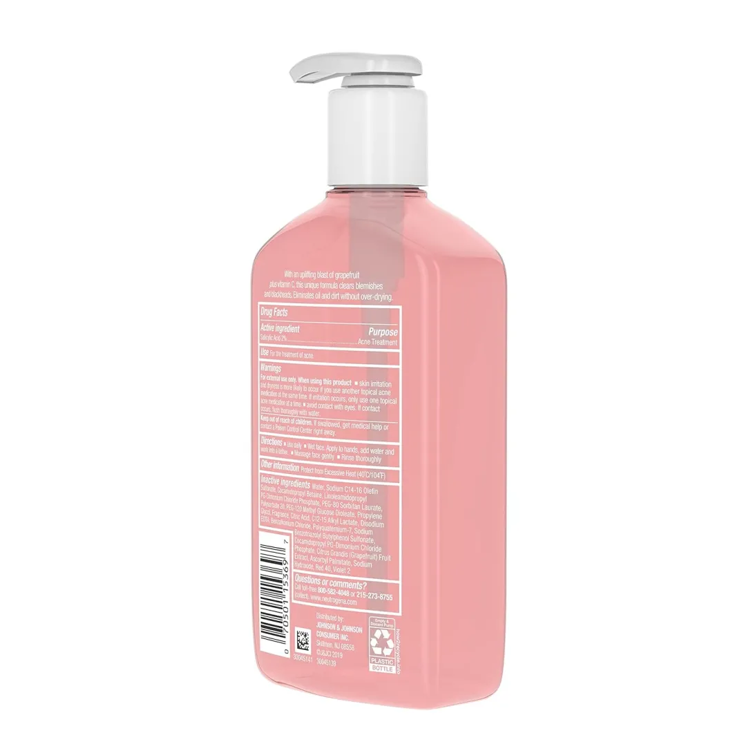 Pink pump bottle with white label and dispenser, viewed from the back.