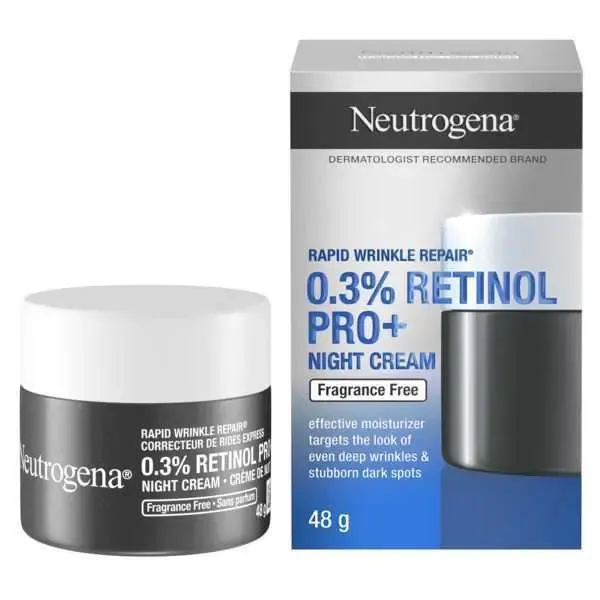 Neutrogena .3% Retinol Pro+ Night Cream jar and its box packaging.