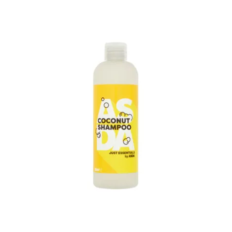Yellow and white coconut shampoo bottle with a flip cap.
