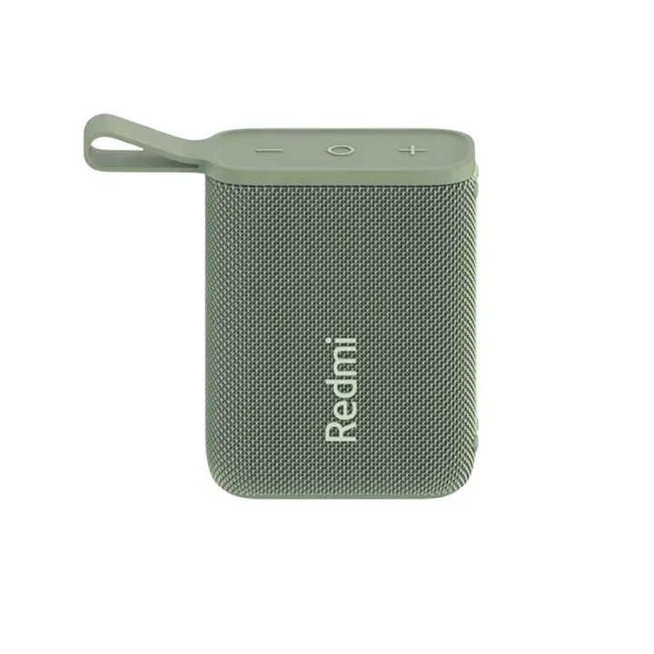 Compact green Redmi portable Bluetooth speaker with a looped strap and control buttons on top.
