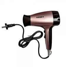 Black and silver hair dryer with attached power cord on a white background.