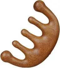 Brown wooden handheld massager with five rounded prongs.